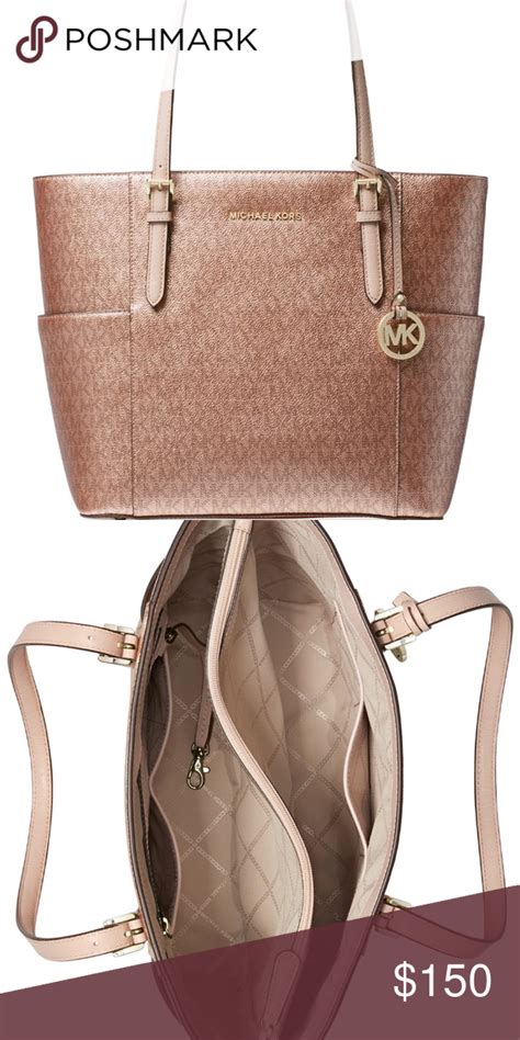 michael kors rose gold hardwesr purse|Michael Kors large gold tote.